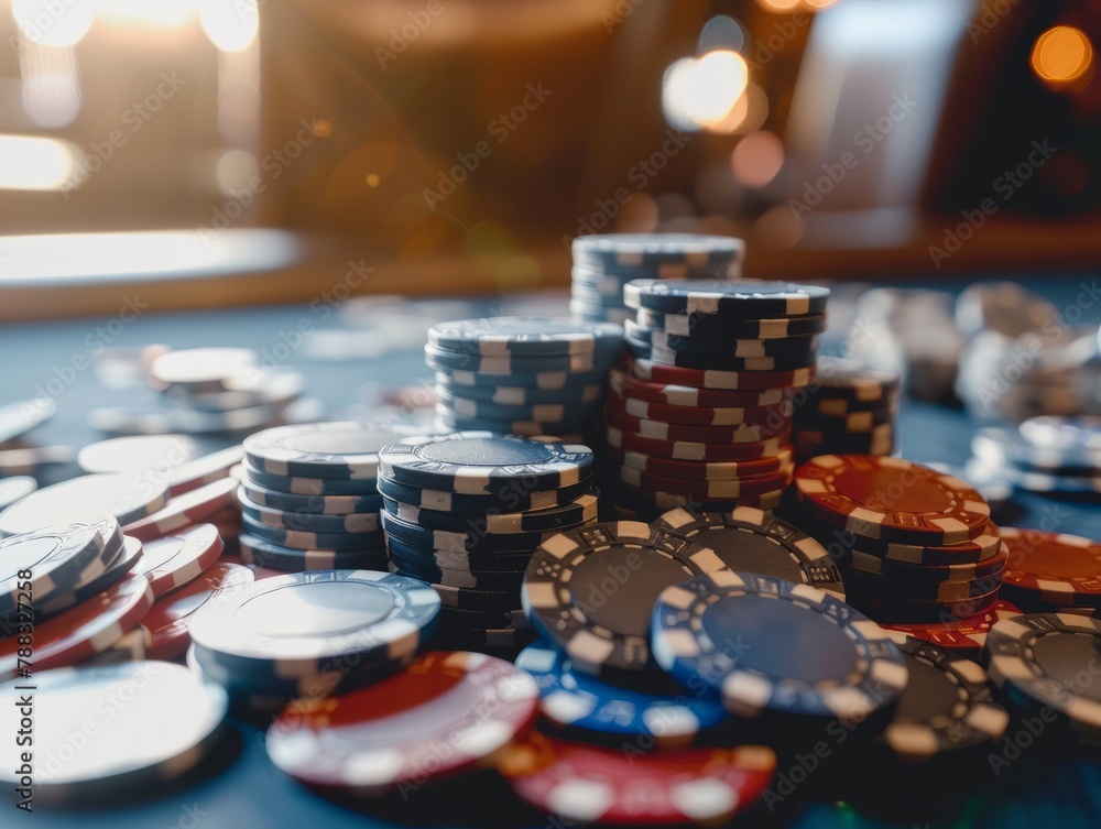 a pile of poker chips on a table a pile of poker chips on a table