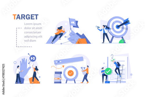Target marketing concept,Successful business or consumer targeting. PR manager woman attracting customers with megaphone,Focus group. Goal achievement