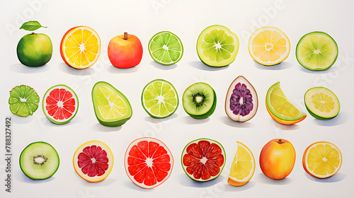 Vibrant Watercolor Citrus Fruits Collection