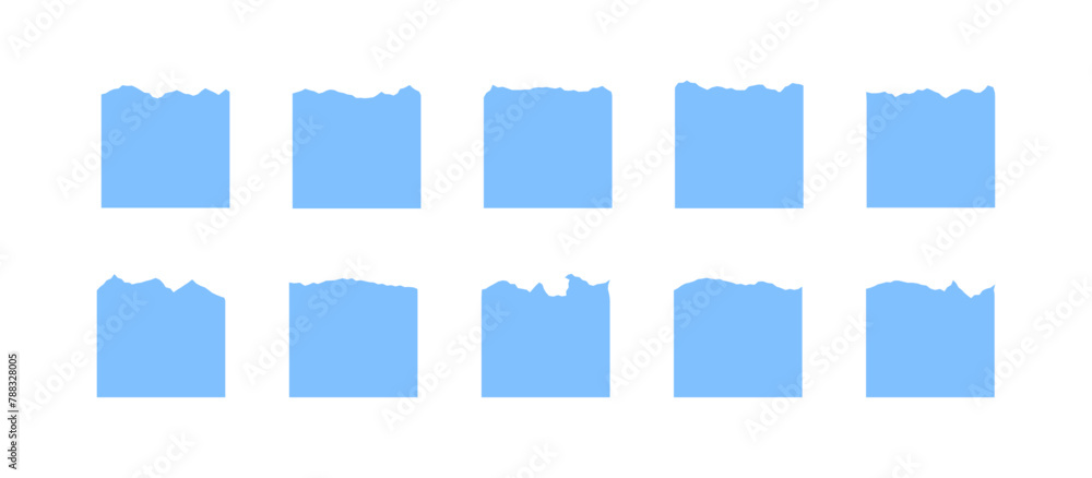 Set of of torn, ripped pieces of blue color paper. Torn sheet of paper from a notebook. Sticky Vector Note. Set of of torn, ripped pieces of blue color paper. Torn sheet of paper from a notebook. Sticky Vector Note.