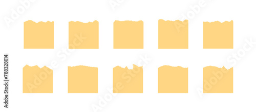 Set of of torn, ripped pieces of yellow color paper. Torn sheet of paper from a notebook. Sticky Vector Note.