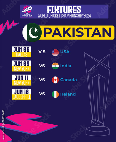 cricket match schedule template for pakistan in T20 World cup 2024 format