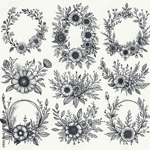 Fototapeta Naklejka Na Ścianę i Meble -  Set of hand drawn floral frames dividers vector image