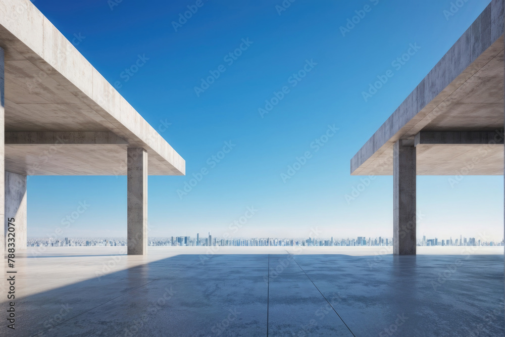 futuristic architecture with empty concrete floor. Scene for car presentation