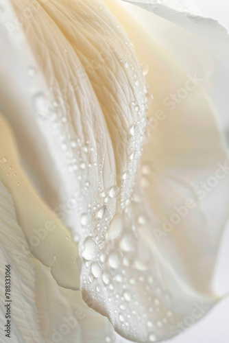 Vertical Close up of white flower petal, shades of white.