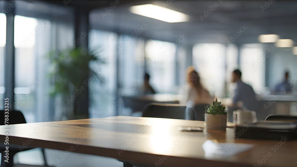 Blurred Team Meeting with Glass Office Windows