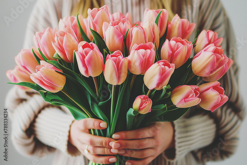 Bouquet of tulips in hands photo