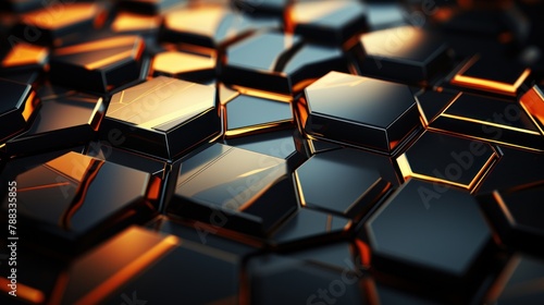 abstract metallic background with golden hexagons