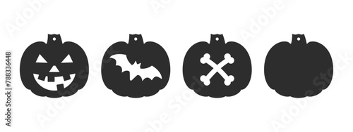 4 vector Halloween designs of earrings, pendant or keychain with pumpkin shape. Jewelry silhouette cut template. Laser cutting with leather, wood or metal