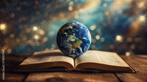 Earth on Open Book Background, World Book Day, International Literacy Day.