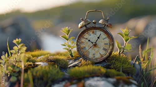 small clock ticking away the moments its hands marking the passage of time and the dreams left unfulfilled in a human life crisis. With minimalist elegance photo