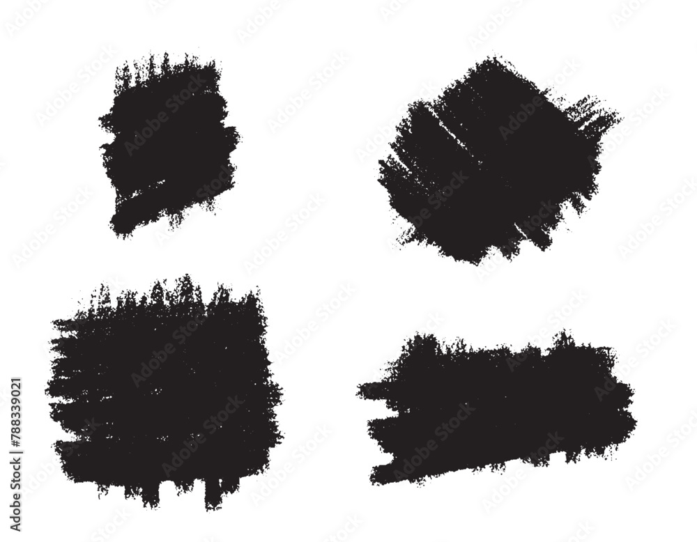 Vector set of hand drawn texture strokes, spots painted with a brush for backgrounds. Set of design elements. One color monochrome artistic hand drawn backgrounds