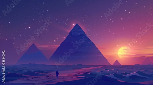 Ancient Pyramids under Starry Sky with Anubis Silhouette photo