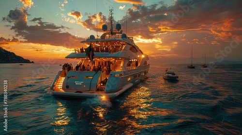 Boat With People on Ocean, yacht party © lublubachka