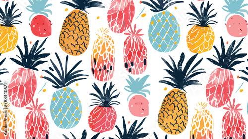 Abstract pineapples. Hand drawn vector seamless patte