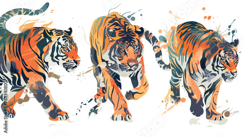 Abstract Tigers. Tiger walk. Japanese or Chinese orie