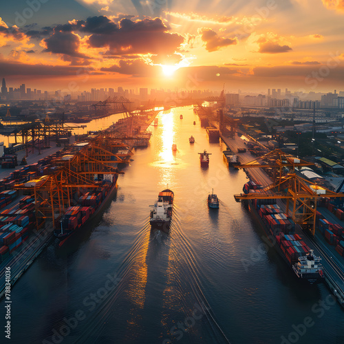 Sunset over the Tariff Gateway: Port Scene of Global Trade