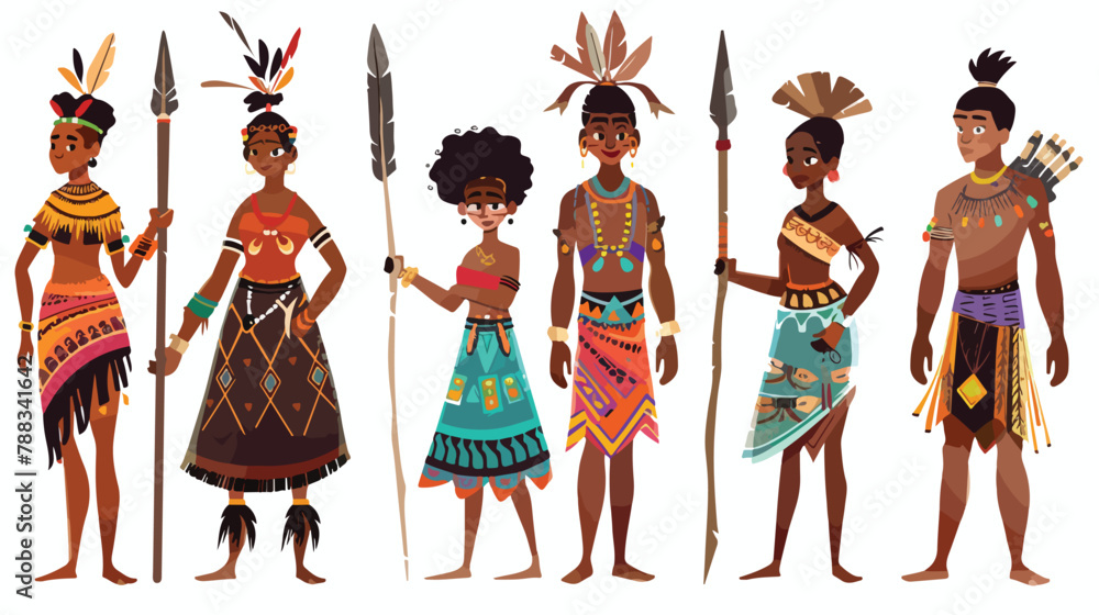 African tribe people native village ethnicity illustr