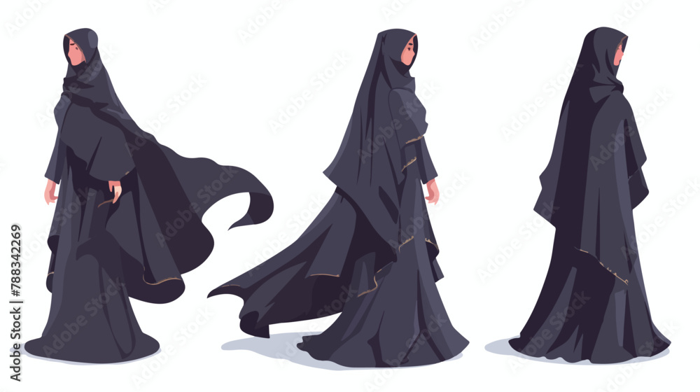 Arabian woman in black islamic dress. Traditional mus - obrazy, fototapety, plakaty 