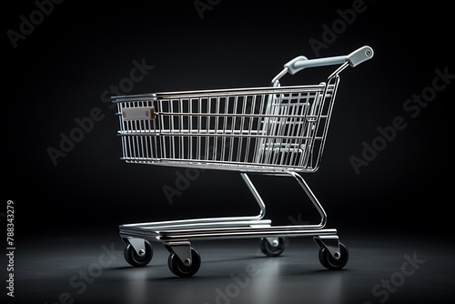 Shopping cart on black background with copy space for your text.