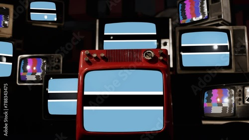 Flag of Botswana and Vintage Televisions. 4K Resolution. photo