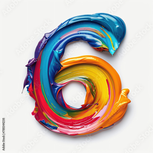 Number 6. Colorful paint splash on white background