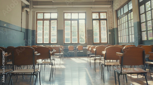 Empty Modern Classroom. Back to school concept in the modern university. modern Classroom Interior.