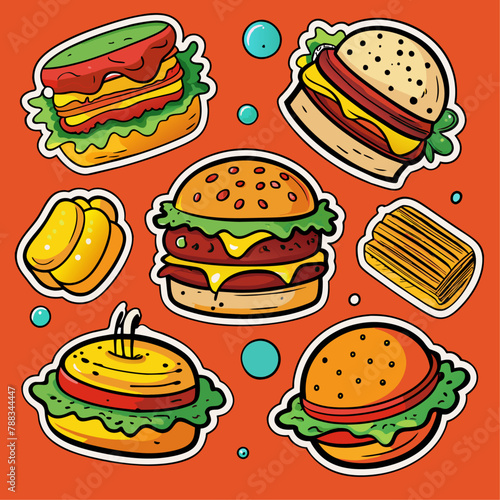 Fast food Sticker collection, fast food set, fast food icons