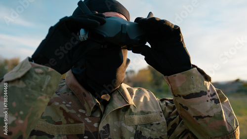 Army Man Drone Pilot With VR Headset On His Head