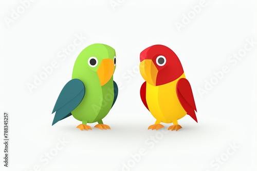 Parrots, Highly intelligent birds that can mimic human speech, cartoon, flat design