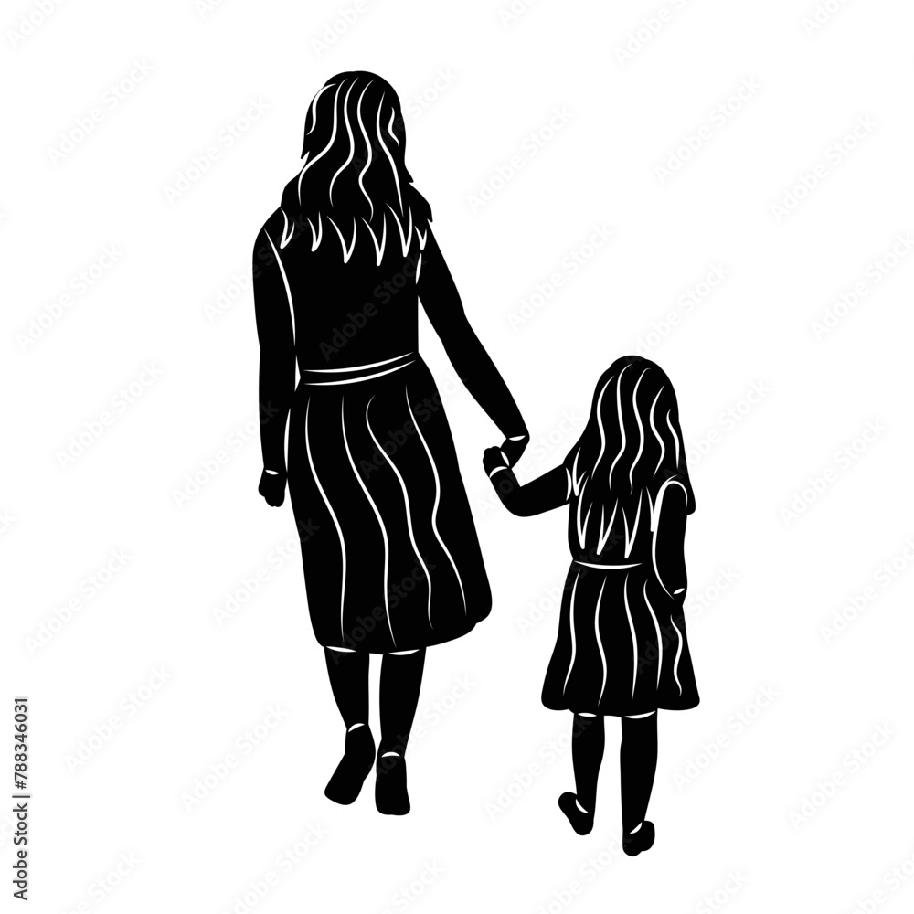 mother and daughter holding hands silhouette on white background vector mother and daughter holding hands silhouette on white background vector