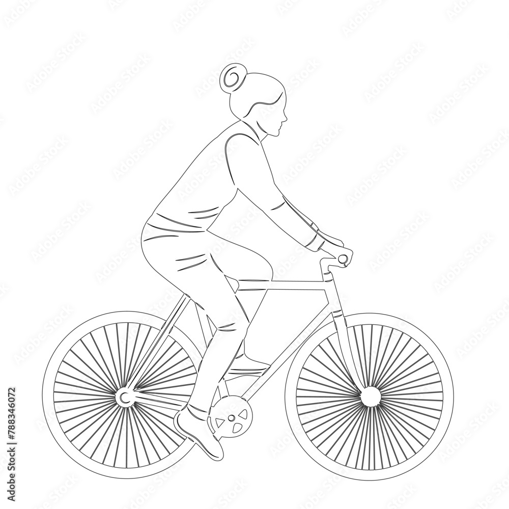 Naklejka premium woman on a bicycle sketch on a white background vector