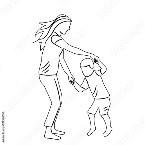 mom and son play sketch on white background vector