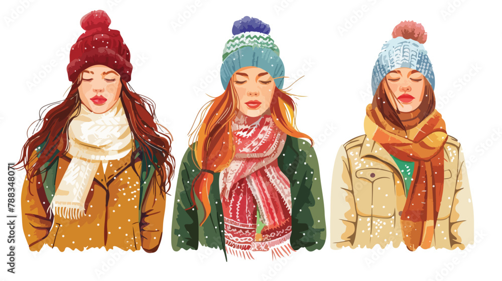Close up portraits of young women wearing warm sweate