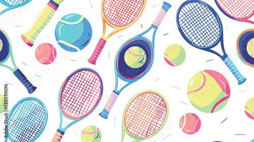 Colorful Tennis rackets and balls. Sport equipment fi