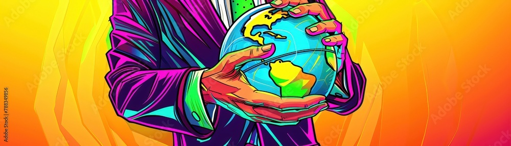 Obraz premium A closeup of a businessman checking a holographic image of a globe, symbolizing global business