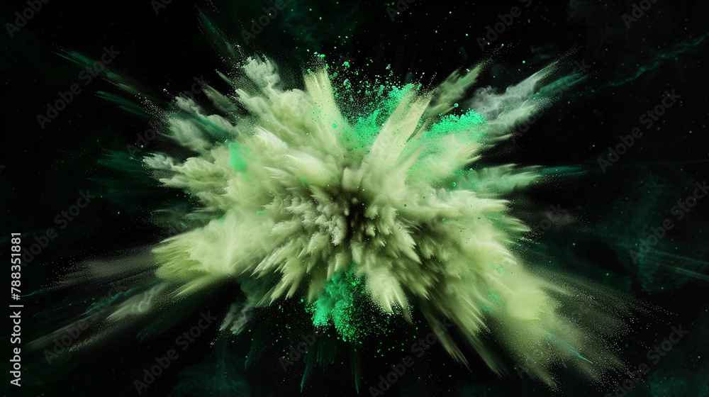 Fototapeta premium grüne Farbexplosion vor dunklem Hintergrund