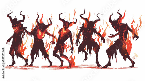 Dancing red devils walking around. Demon devil or sat photo