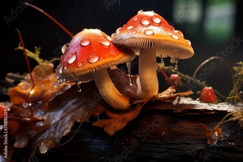 Fragrant Mushroom wet wood. Fungi food. Generate Ai