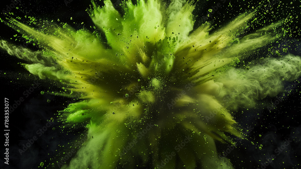 Fototapeta premium grüne Farbexplosion vor dunklem Hintergrund