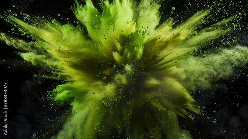 grüne Farbexplosion vor dunklem Hintergrund