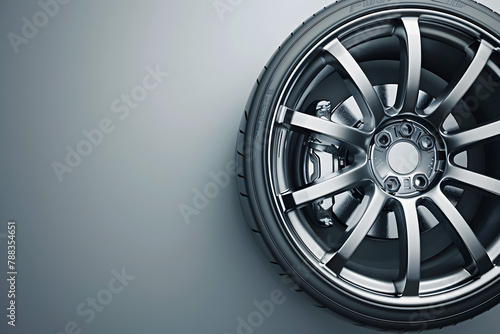 A precision-engineered sports car wheel, isolated on a high-speed silver background, symbolizing performance and luxury 