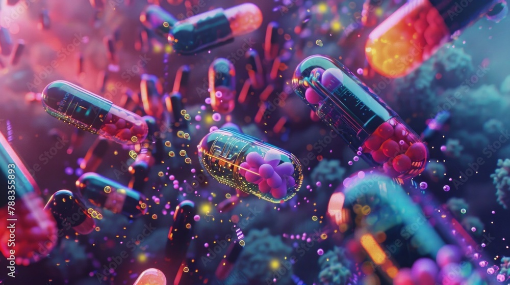 AI-Core Driven Stream of 3D-Rendered Pills AI-Core Driven Stream of 3D-Rendered Pills