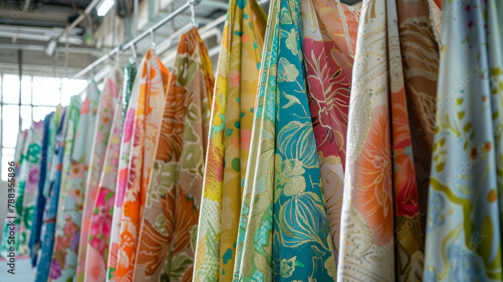 Diverse Patterned Fabrics Displayed in a Bright Boutique