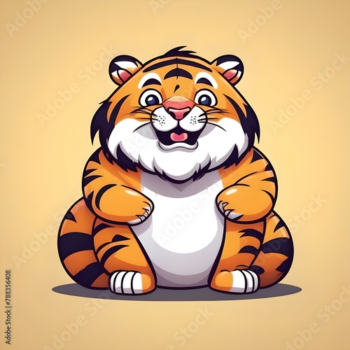 Cute fat tiger Looks interested and cheerful, cartoon style