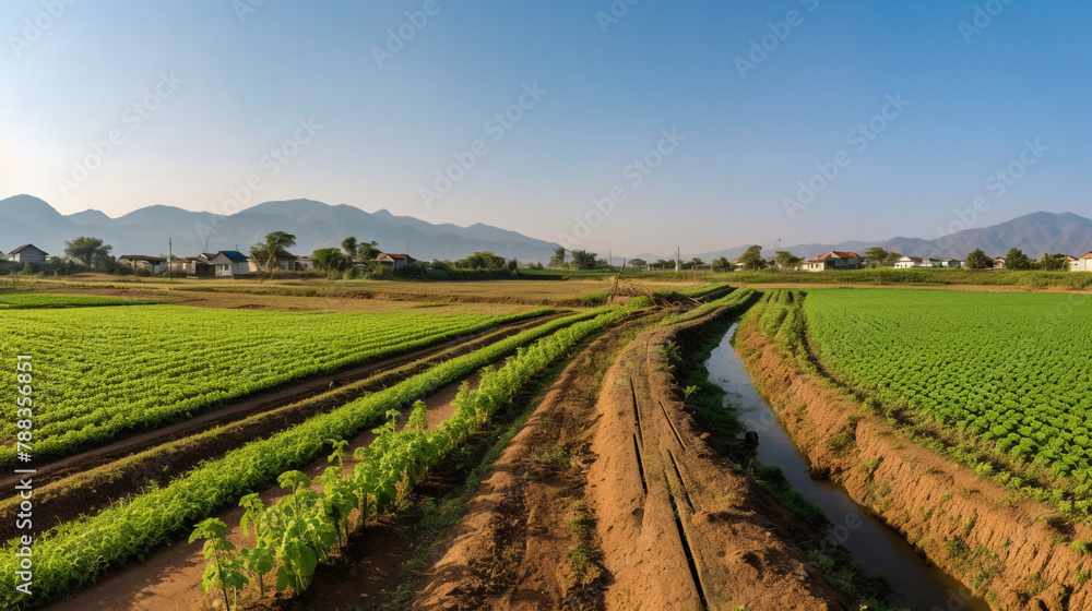 Time Lapse: Rows of corn plants germinate and grow in a field.