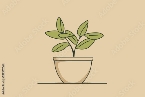 Line drawing of potted plant with green leaves.