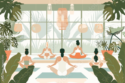 Yoga session in a botanical setting.