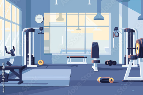 Well-equipped modern gym with daylight.