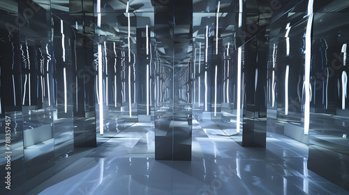 Labyrinth Of Mirrors Reflecting Endless Iterations Of Self And Other, Forming A Kaleidoscopic Tableau Of Identity And Perception